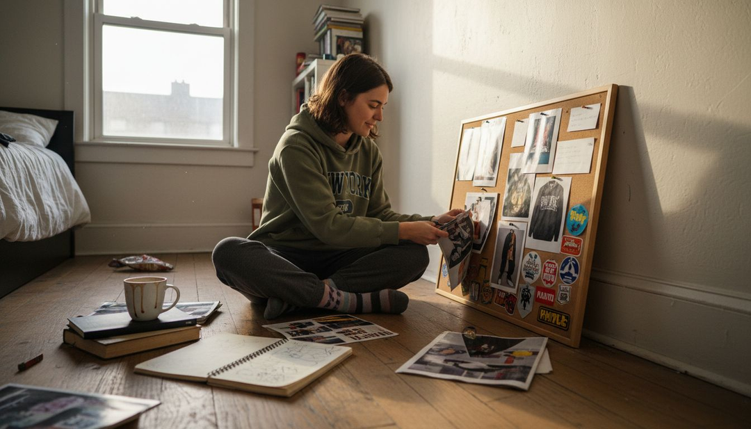 Woman making streetwear mood board