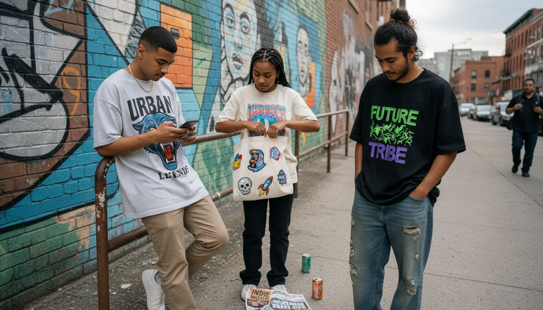 Young adults model bold graphic streetwear tees