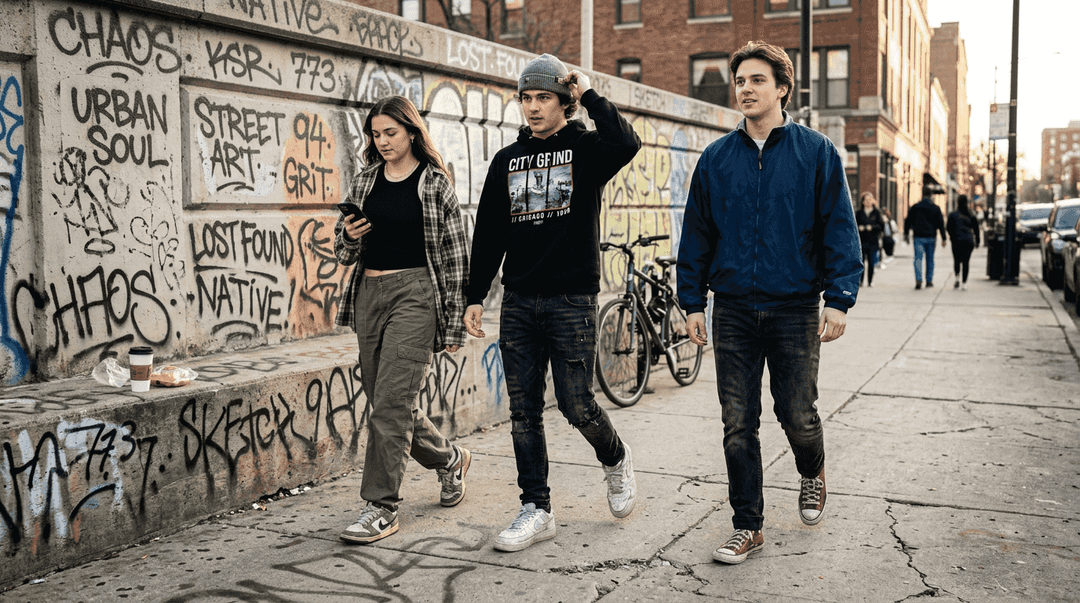 Youth wearing streetwear walking in city