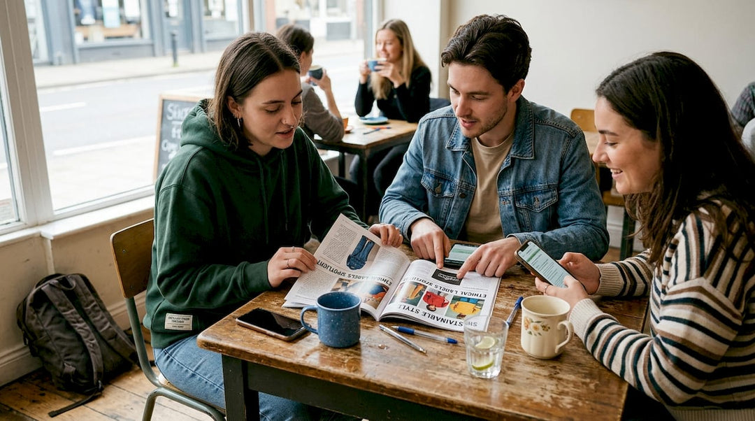 Young adults discuss ethical fashion at café