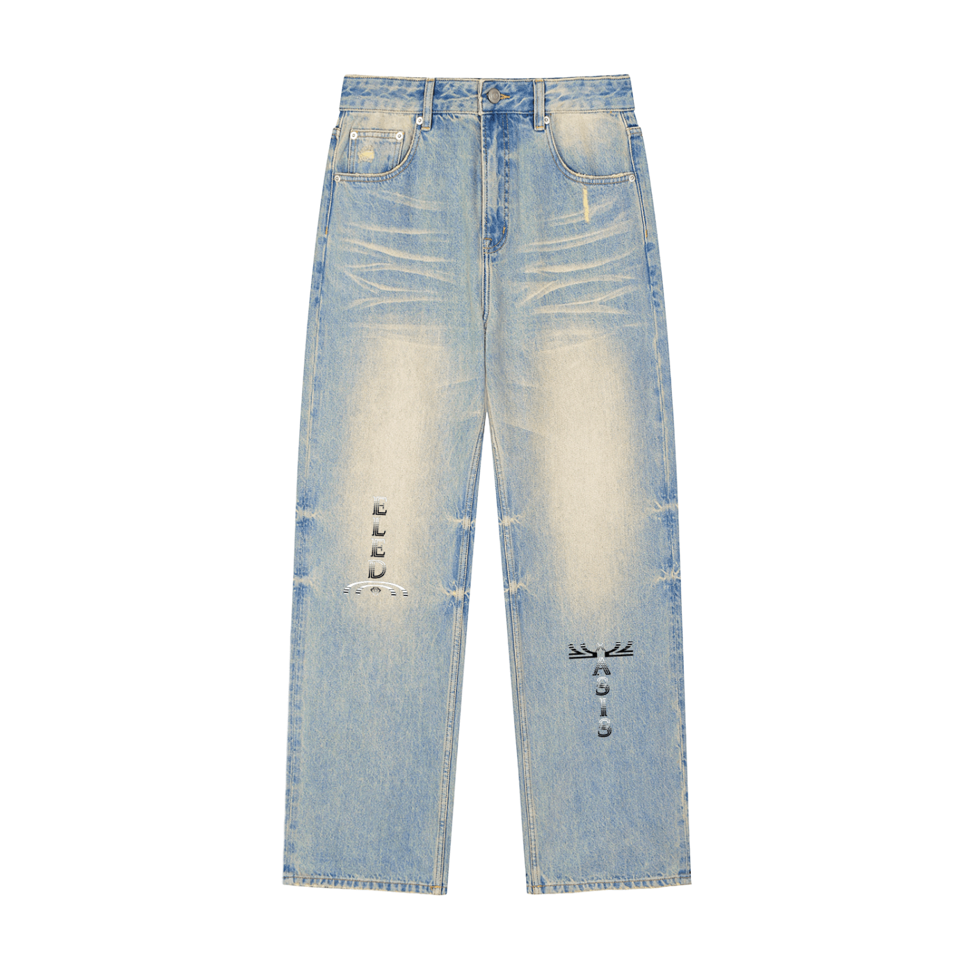 sun fade raw hem denim jeans